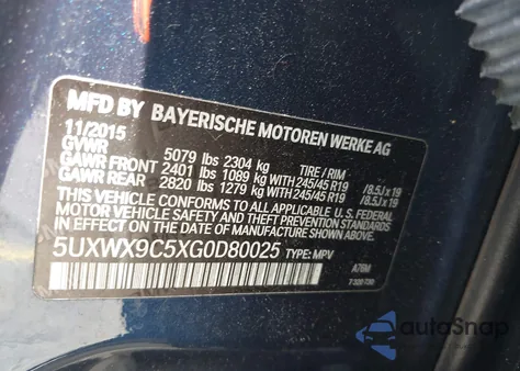 2016 BMW X3 xDrive28I z USA, uszkodzony, nr VIN 5UXWX9C5XG0D80025